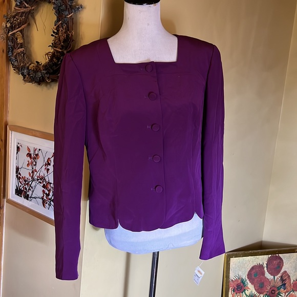 Vtg TALBOTS Size 14 100% Washed Silk Deep Plum Purple Scalloped Trim $188 NEW - Picture 2 of 16